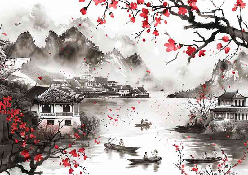 Chinese ink life of fishing