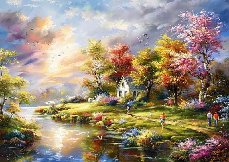 Idyllic painted little stream scene