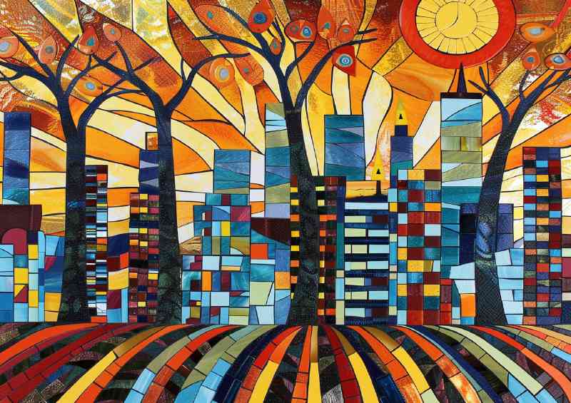 Straight lines stained glass village