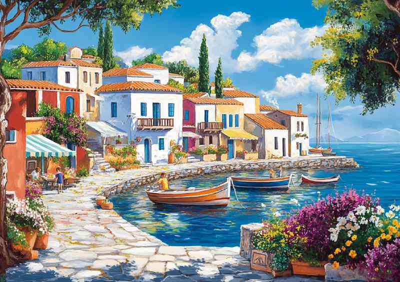 Picturesque Mediterranean coastal town boats
