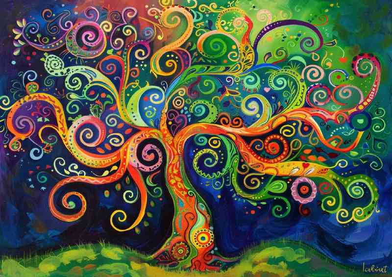 An elaborate tree colour swirls