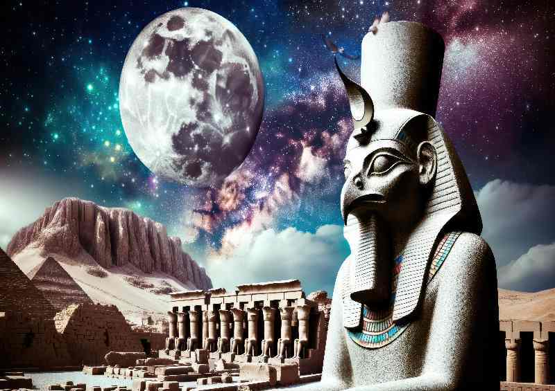 Khn. Moon God Metal Poster - Falcon Head