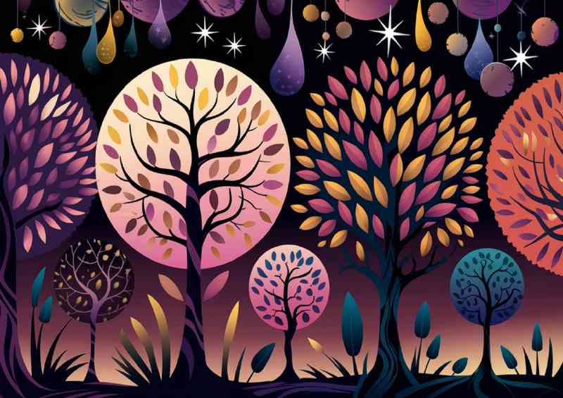 Dreamy illustration dark background trees