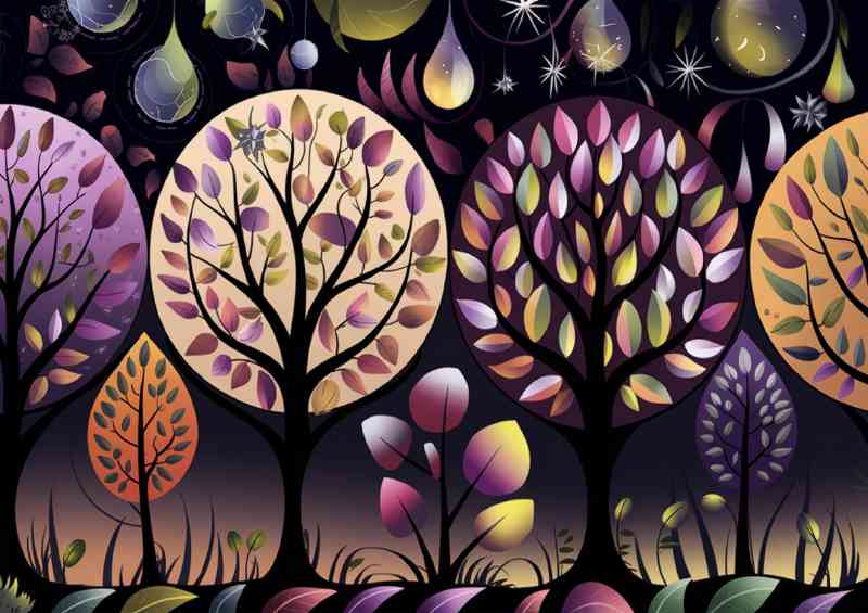 Dreamy illustration of a series of abstract trees