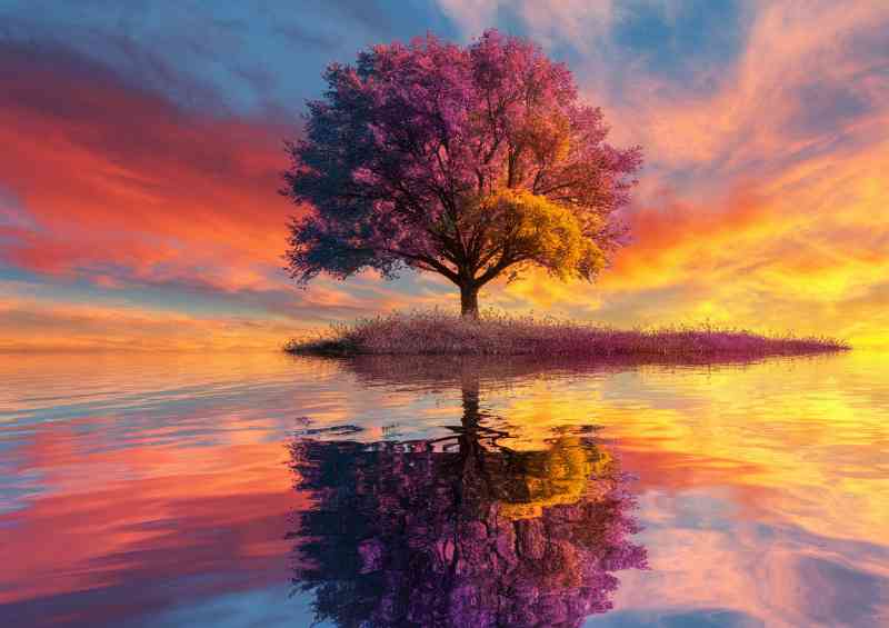 Dreamy tree reflects in teh lake