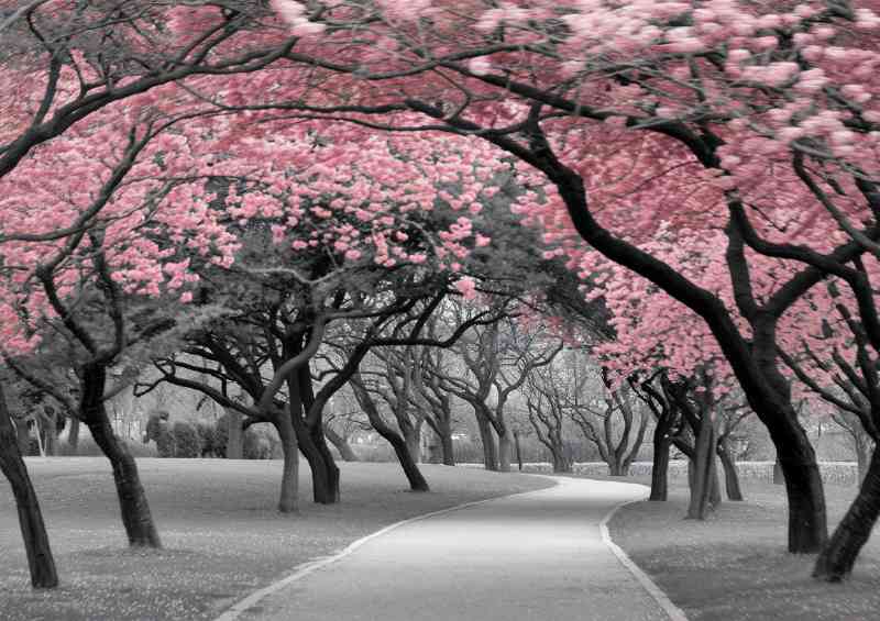 Parkway path in blossom trees