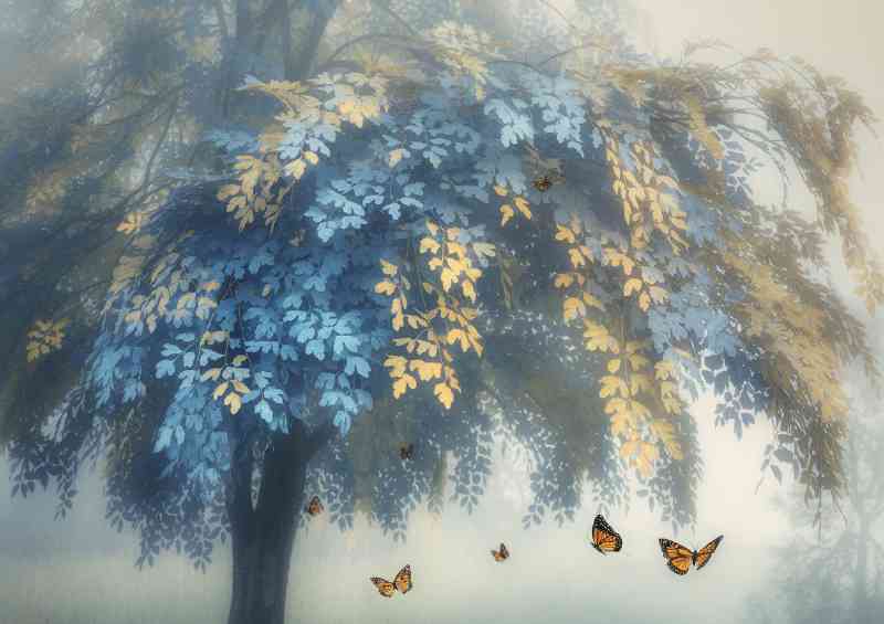 Tree with the blue and gold leaves