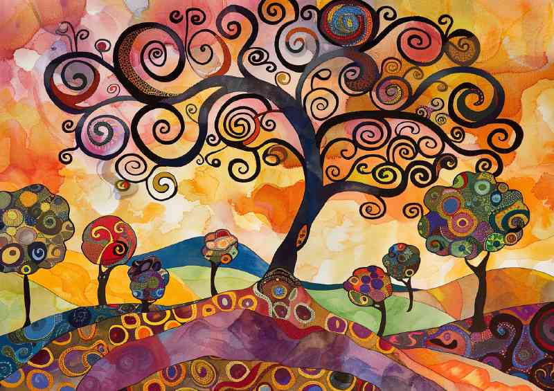 Whimsical tree with swirls and spirals
