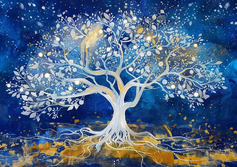 White tree of life with glowing fruit