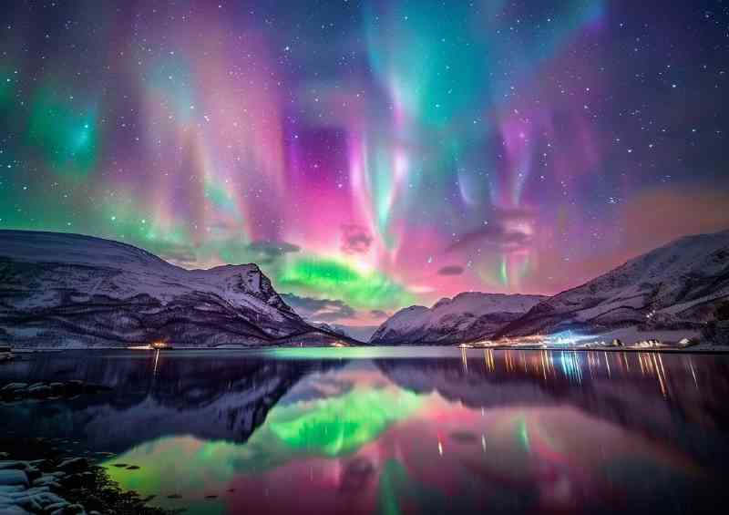 Stunning photograph of the Northern Lights reflective