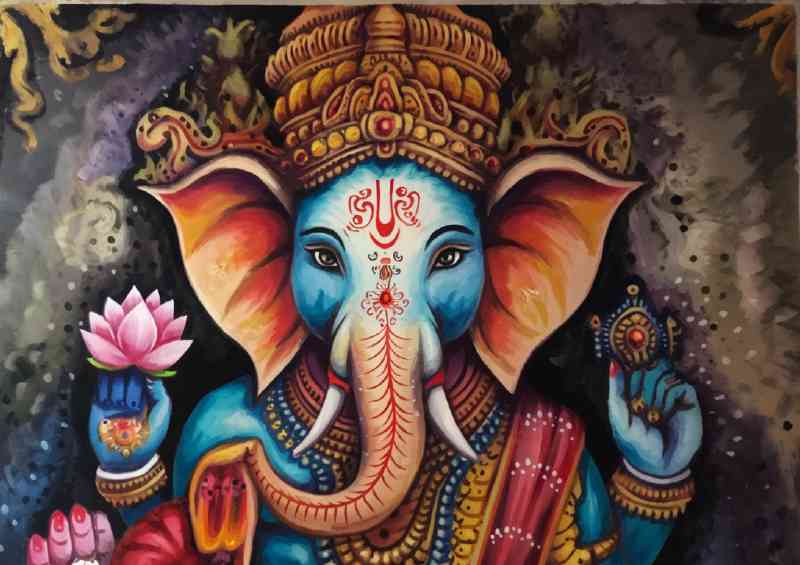 A vibrantly colored elephant god ganish | Metal Poster