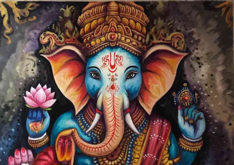 A vibrantly colored elephant god ganish