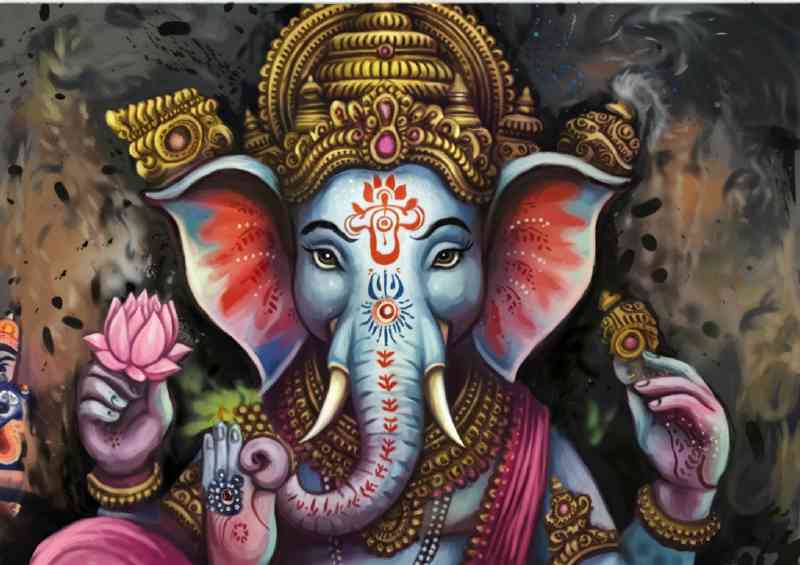 Colored and intricately designed depiction ganish