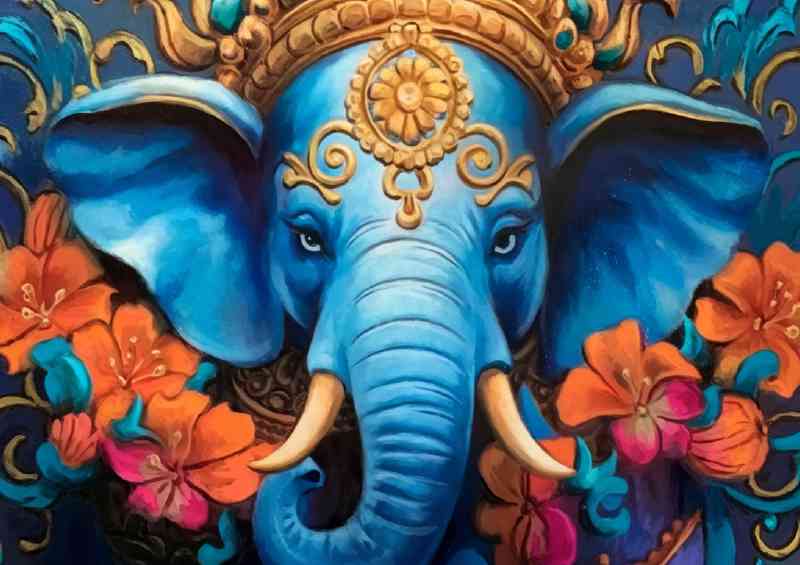 Majestic blue elephant adorned with intricate detail | Metal Poster