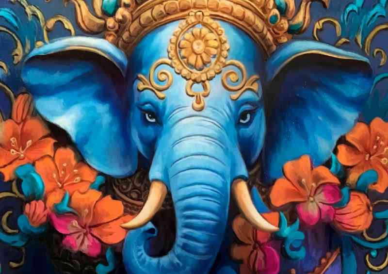 Majestic blue elephant adorned with intricate detail