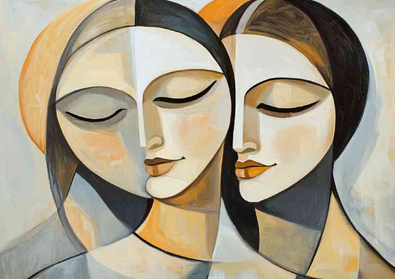 Abstract art painting of women with clean lines