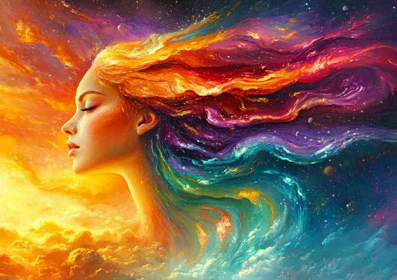 Beautiful colorful woman made of paint and swirls