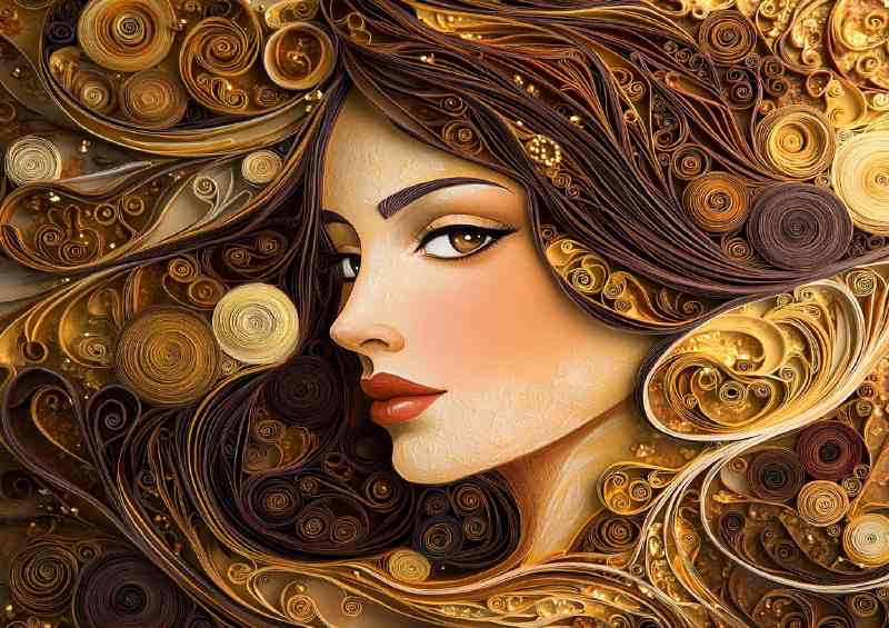 Beautiful woman in gold paper art stylr