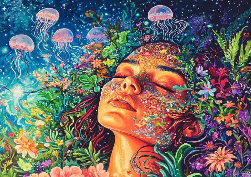 Colorful painting of an angelic woman