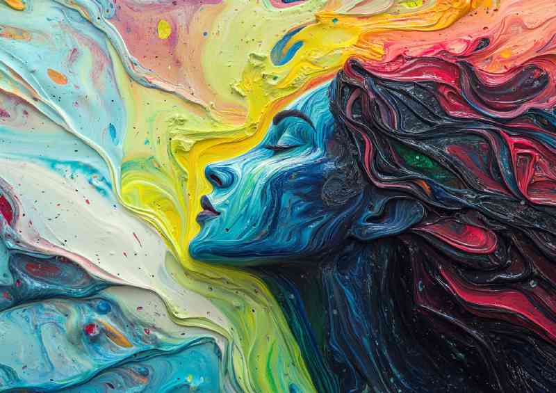 Colorful woman made of paint her hair flo liquid