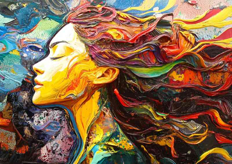 Colorful woman made of paint her hair flow