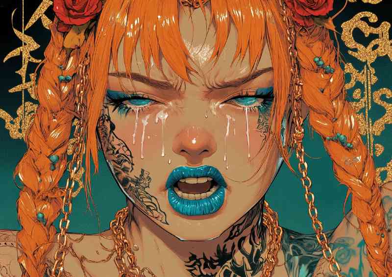 Cyberpunk woman with blue lipstick