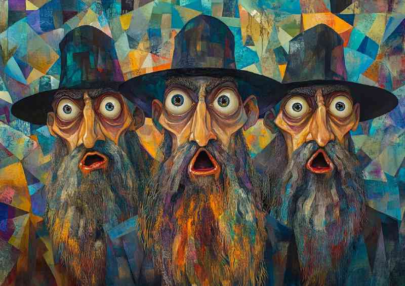 Surrealistic painting of three DMT figures
