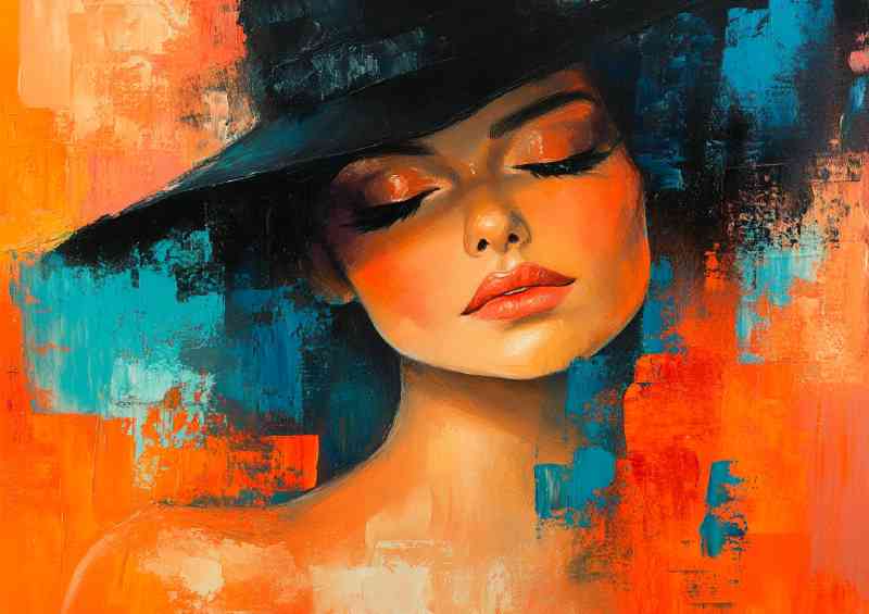 Woman in the style of an oil painting with black hat