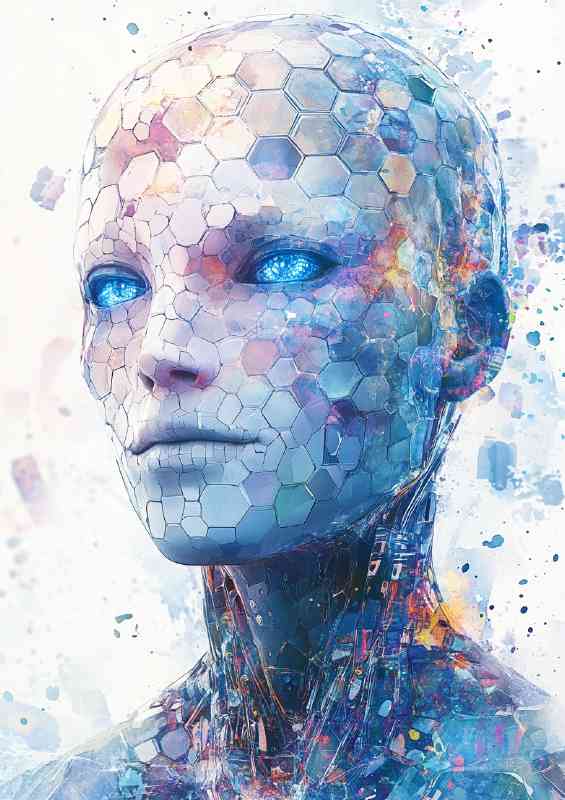 A beautiful watercolor portrait of a humanoid robot