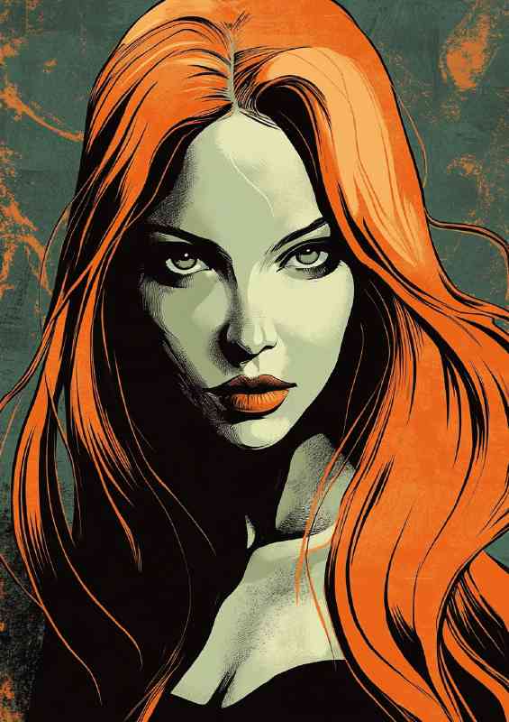 A beautiful woman with long orange hair pop art