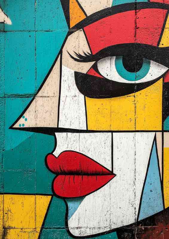 Abstract face in the style of Picasso street art graffiti