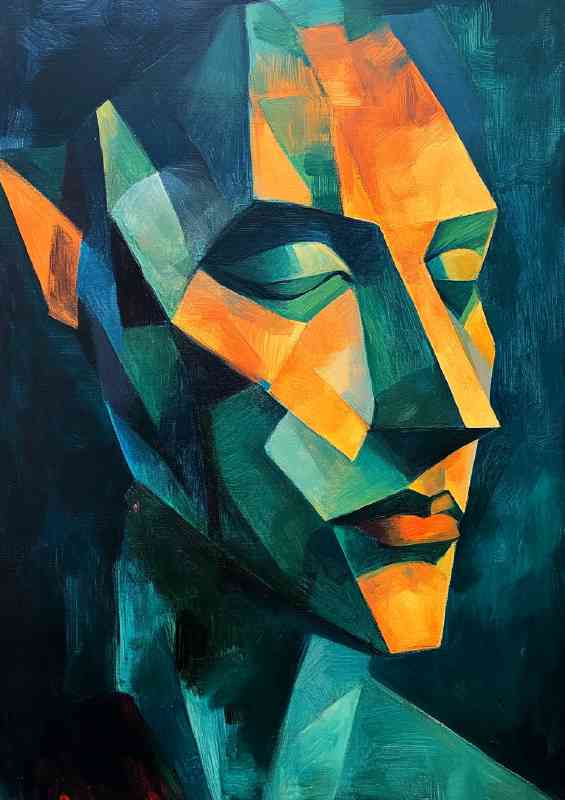 Abstract face in the style of geometric green tones