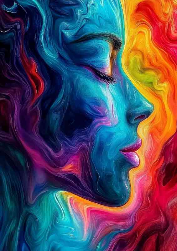 Abstract painting of a face with a colorful background