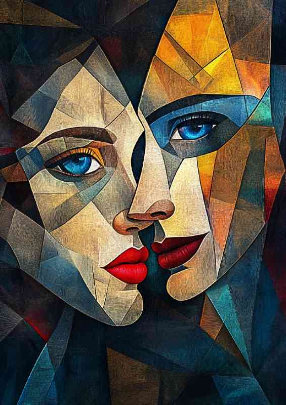Abstract portrait of two people one with red lips