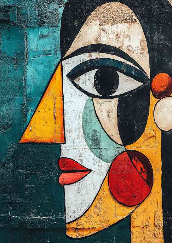 Abstract street art a face made of different colors lady face series