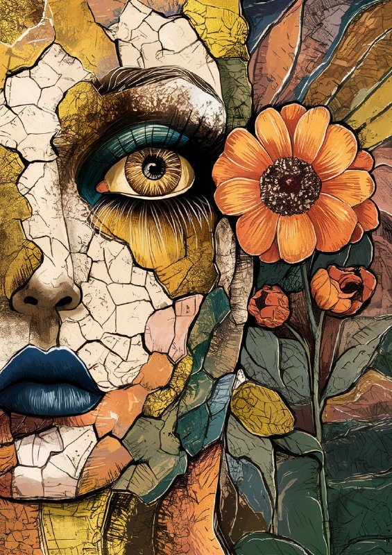 An illustration of a close up of a face cracked