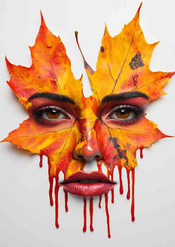 Beautiful face made of two orange leaves dripping