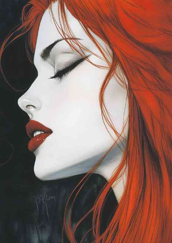 Beautiful vampire woman with long red hair
