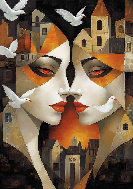 Beautiful woman in the center of a town