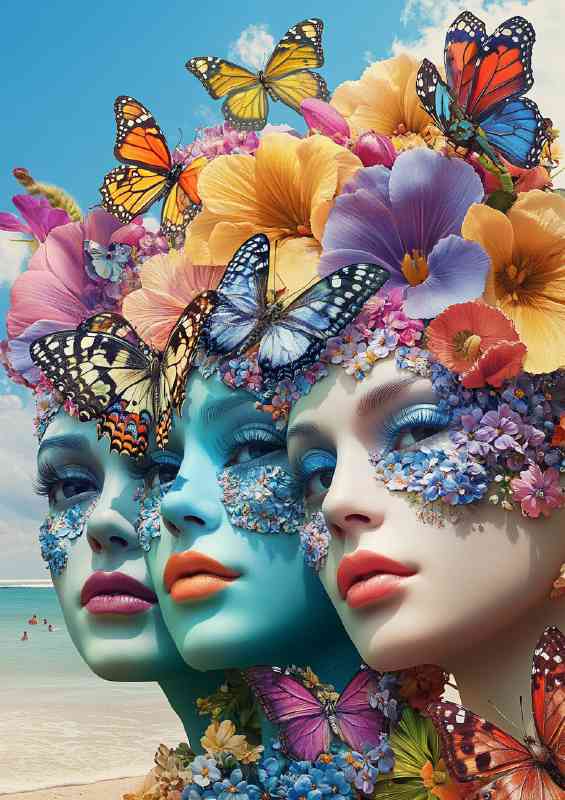 Faces with flowers and butterflies beautiful