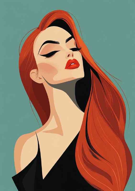 Glamorous woman with long waves red hair