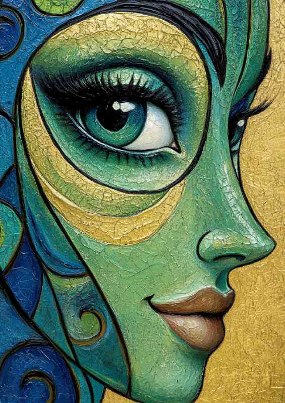 Modern abstract images of a single face close up green eyes