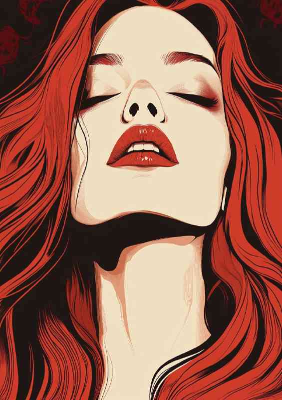 Pop art woman with long red hair