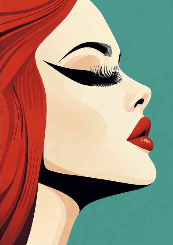 Retro illustration of a glamorous woman with long red hair big eyes