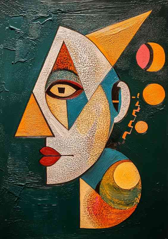 Surreal painting of a face with an elongated triangular shapes