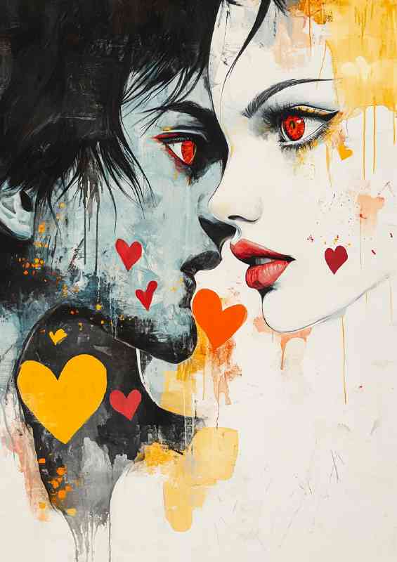 Surreal portrait of two faces lovers art