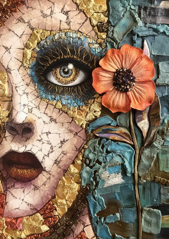 The beautiful face cracked with flowers