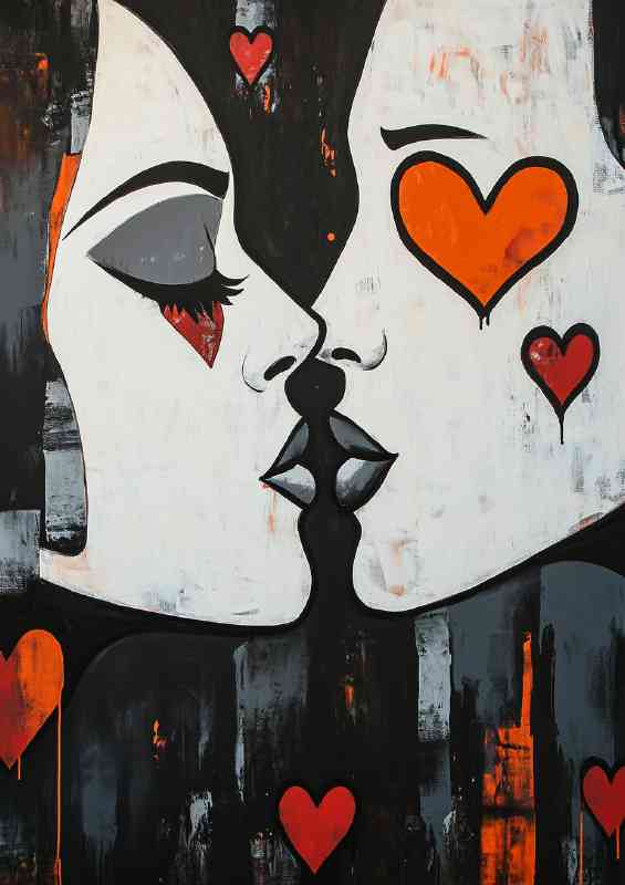 Two faces kissing one male and the other female