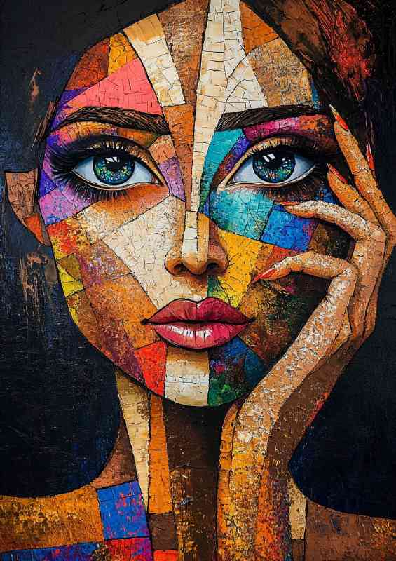 Woman with large eyes in the style of cubist