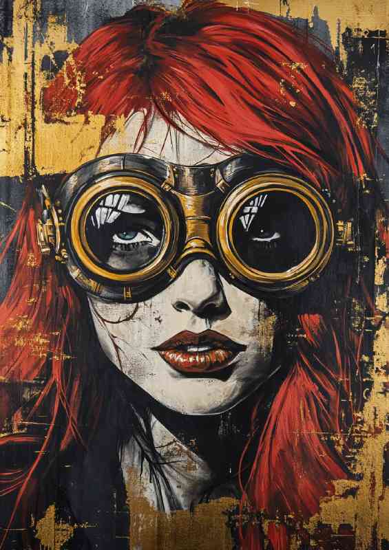 graffiti painting of red haired woman with steampunk style